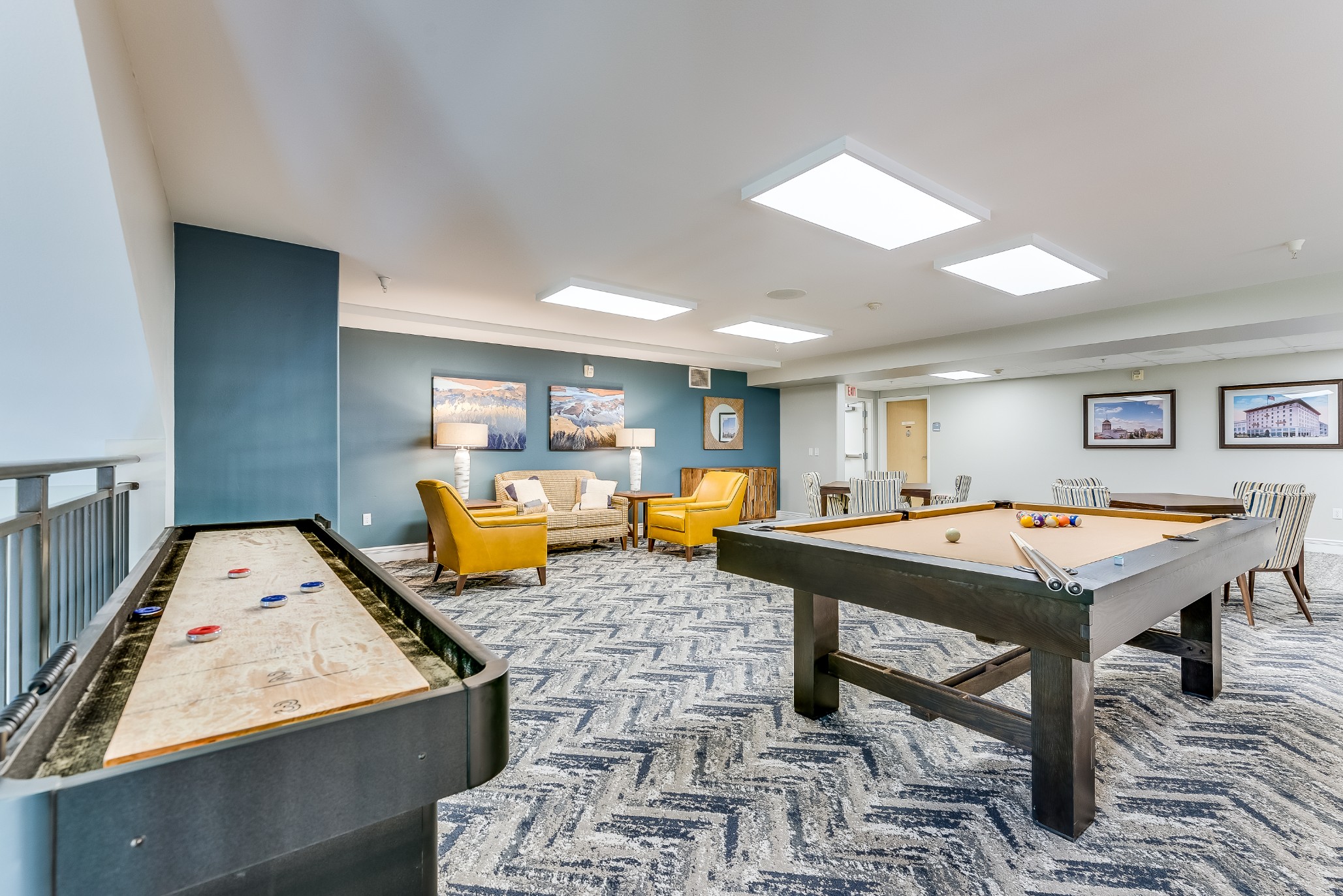 Game room pool table, shuffleboard